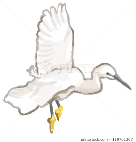 可愛的小白鷺在天空飛翔 119701307