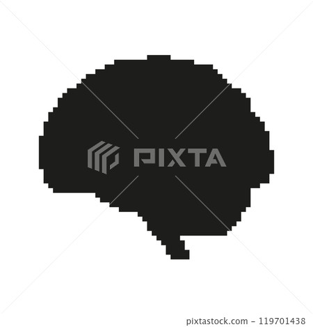 Brain Silhouette Icon in Pixel Art. Digital Concept Art, AI Cognition Concept. Black Human Brain in Pixelart Style. Isolated Vector Illustration Brain Silhouette Icon in Pixel Art. Digital Concept Art, AI Cognition Concept. Black Human Brain in Pixelart Style. Isolated Vector Illustration 119701438