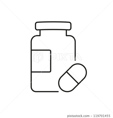 Supplement Jar With Capsule Line Icon. Vitamins, Health Support, Dietary Supplementation And Wellness. Isolated Vector Illustration 119701455