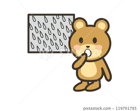 Illustration of a cute bear surprised by heavy rain 119701785