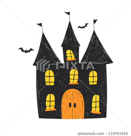 Halloween haunted house, isolated on white background. Illustration. 119701850