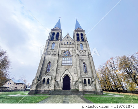 Church in Panevezys, Naujamiestis. Parish after fire, in autumn Church in Panevezys, Naujamiestis. Parish after fire, in autumn 119701875