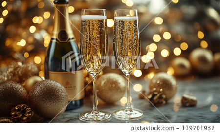 Elegant New Year's Champagne Toast Setup Elegant New Year's Champagne Toast Setup 119701932