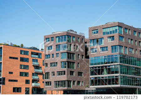 Facades of modern buildings in the city of Hamburg Germany. Facades of modern buildings in the city of Hamburg Germany. 119702173