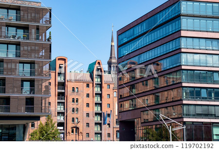 Facades of modern buildings in the city of Hamburg Germany. Facades of modern buildings in the city of Hamburg Germany. 119702192