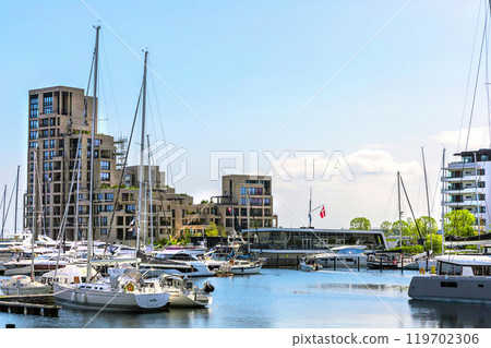 The concept of summer holidays on a yacht. 119702306