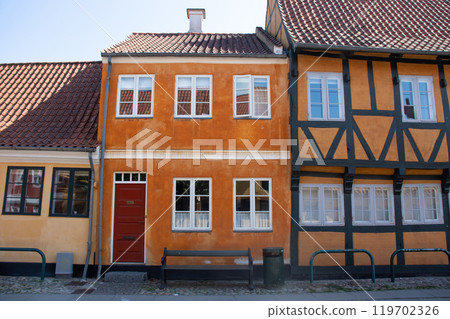 Colorful old historic house in a street of Koge City, Denmark Colorful old historic house in a street of Koge City, Denmark 119702326