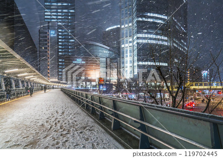 冬季川崎市的城市夜景 - 川崎車站西口下雪的景色【神奈川縣】 119702445