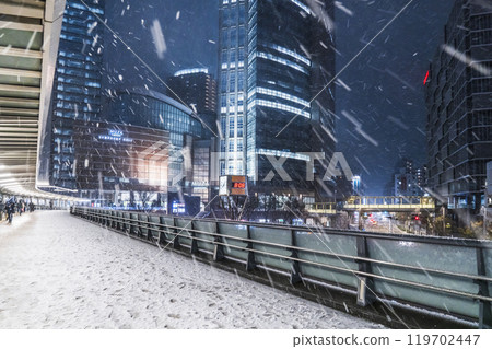 冬季川崎市的城市夜景 - 川崎車站西口下雪的景色【神奈川縣】 119702447