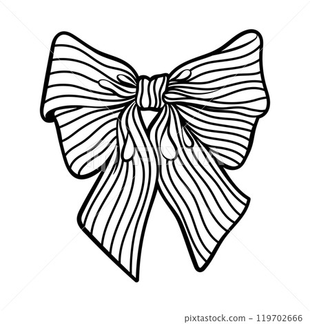 Sketch of lush elegant ribbon bow. Festive sticker, logo, icon, clipart for party. Birthday decorations. Hand drawn illustration. Sketch of lush elegant ribbon bow. Festive sticker, logo, icon, clipart for party. Birthday decorations. Hand drawn illustration. 119702666