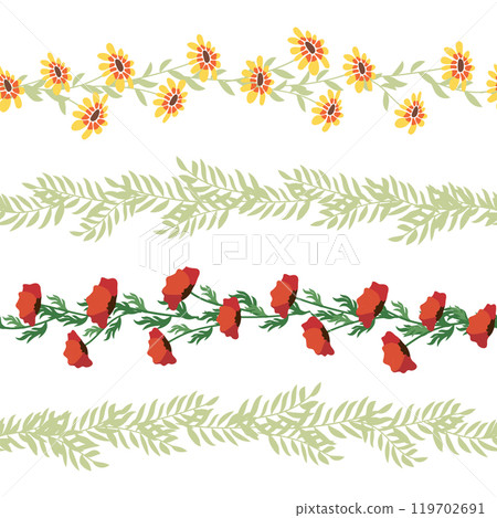 Chamomile horizontal border seamless pattern. Floral seamless border 119702691