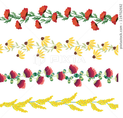 Chamomile horizontal border seamless pattern. Floral seamless border 119702692