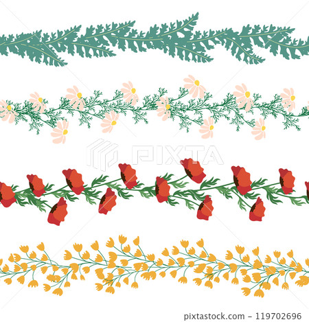 Chamomile horizontal border seamless pattern. Floral seamless border 119702696