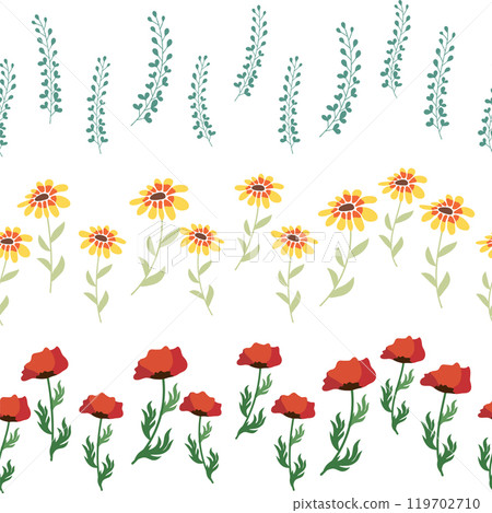 Chamomile horizontal border seamless pattern. Floral seamless border 119702710