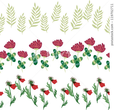 Chamomile horizontal border seamless pattern. Floral seamless border Chamomile horizontal border seamless pattern. Floral seamless border 119702711
