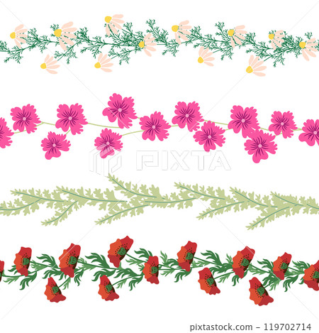 Chamomile horizontal border seamless pattern. Floral seamless border 119702714