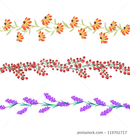 Chamomile horizontal border seamless pattern. Floral seamless border 119702717
