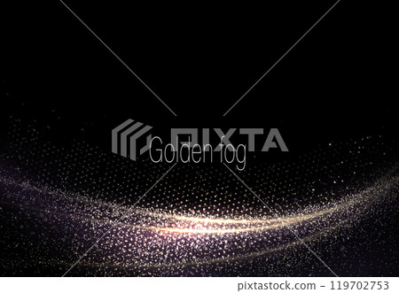 Design with isolated abstract golden tinsel on black background 119702753