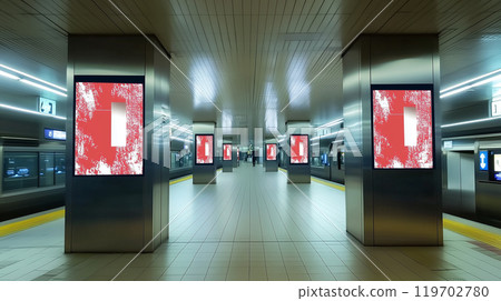 Digital signage and advertising billboards found in station passageways, shopping centers, and underground passages 119702780