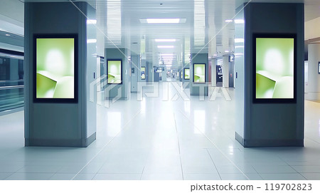 Digital signage and advertising billboards found in station passageways, shopping centers, and underground passages 119702823