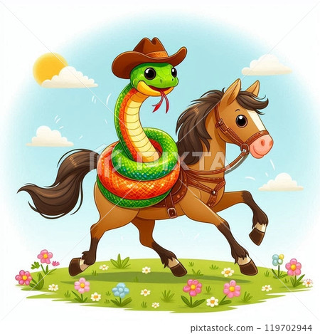 Horse riding snake 119702944