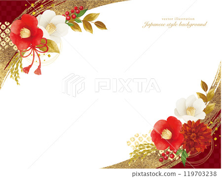 A gorgeous New Year's card design with camellias and gold A gorgeous New Year's card design with camellias and gold 119703238