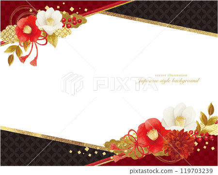 華麗的新年賀卡設計，山茶花和金色 119703239