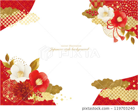 華麗的新年賀卡設計，山茶花和金色 119703240