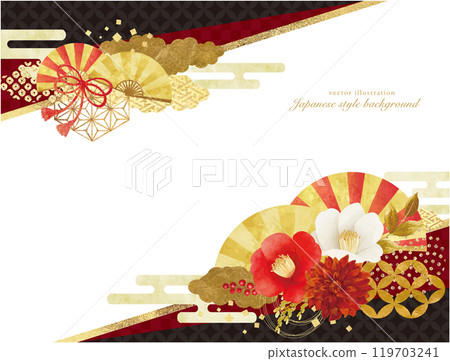 華麗的新年賀卡設計，山茶花和金色 119703241