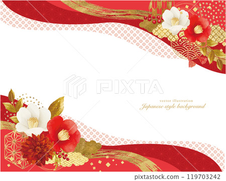 A gorgeous New Year's card design with camellias and gold 119703242