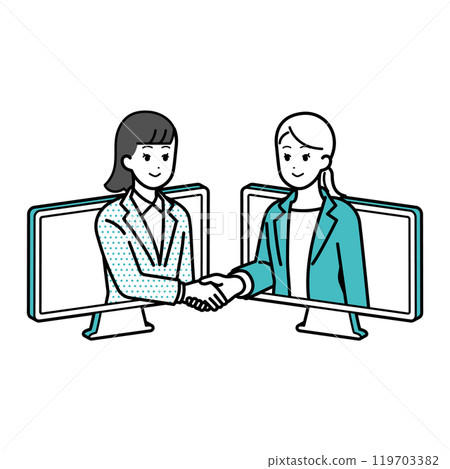 女商人網路握手的插圖 女商人網路握手的插圖 119703382