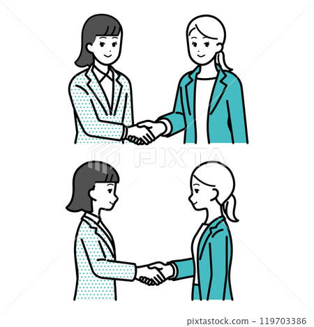 Set of female business people illustrations shaking hands Set of female business people illustrations shaking hands 119703386