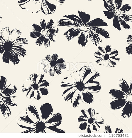 Seamless pattern with flowers blooms stamps. Nature grunge background 119703481