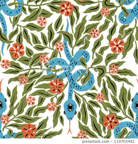Seamless pattern with mystic floral snakes Seamless pattern with mystic floral snakes 119703482