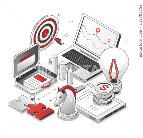 Freelance - black and red isometric line illustration Freelance - black and red isometric line illustration 119703558