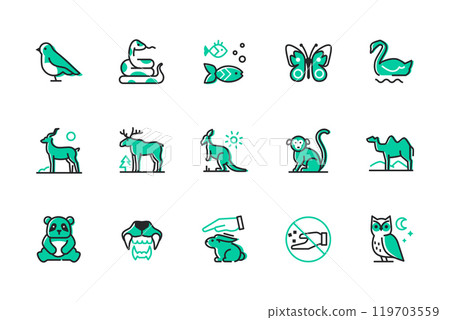 Diversity of fauna - set of line design style icons 119703559