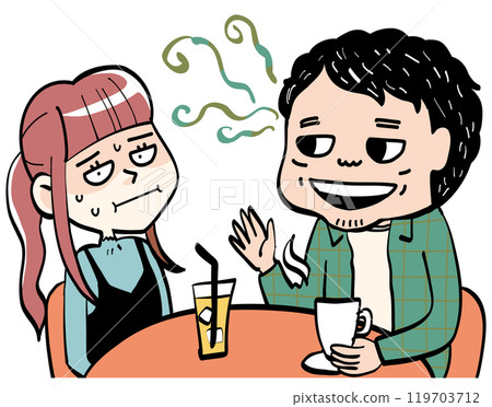 A young woman having trouble talking to an older man A young woman having trouble talking to an older man 119703712