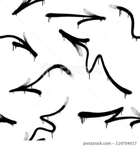 Seamless pattern of sprayed graffiti arrows with overspray in black over white. Vector illustration template 119704017