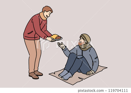 Human feeds homeless man to save poor person from starvation and freezing on street Human feeds homeless man to save poor person from starvation and freezing on street 119704111