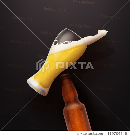 flying glass of beer on dark back 119704246