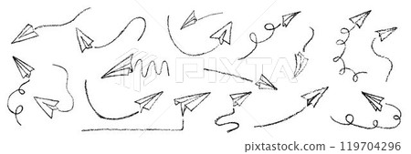 Hand drawing crayon paper airplanes set. Vector stock illustration isolated on white background for design template business or education presentation, information banner, advertising sign. EPS10 Hand drawing crayon paper airplanes set. Vector stock illustration isolated on white background for design template business or education presentation, information banner, advertising sign. EPS10 119704296