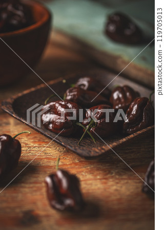 Chocolate habanero peppers Chocolate habanero peppers 119705013