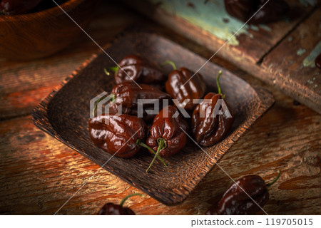Chocolate habanero peppers 119705015