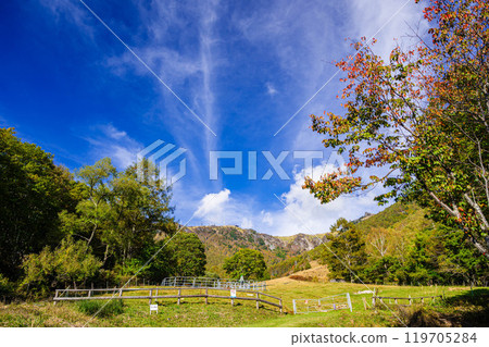 Radio tower seen from Sanjo Ranch in autumn, Utsukushigahara Highlands 119705284