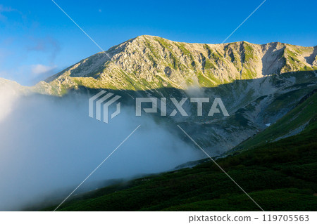 從北阿爾卑斯山劍山莊眺望別冊山北峰 劍岳攀登 從北阿爾卑斯山劍山莊眺望別冊山北峰 劍岳攀登 119705563