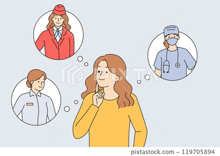 Woman chooses future profession and industry to build successful and enjoyable career Woman chooses future profession and industry to build successful and enjoyable career 119705894