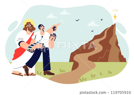 Jesus christ shows way to businessman, supporting entrepreneur on path to success 119705910