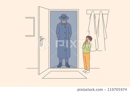 Boy risks becoming victim of kidnapping by opening door to stranger while parents are not at home Boy risks becoming victim of kidnapping by opening door to stranger while parents are not at home 119705974