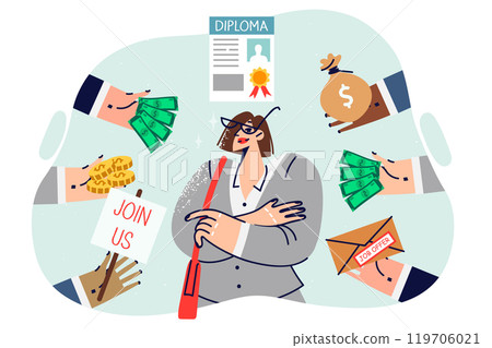 Education diploma from business woman allows to receive profitable commercial offers from recruiters 119706021