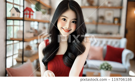 房間裡穿紅色衣服的女人 119706186